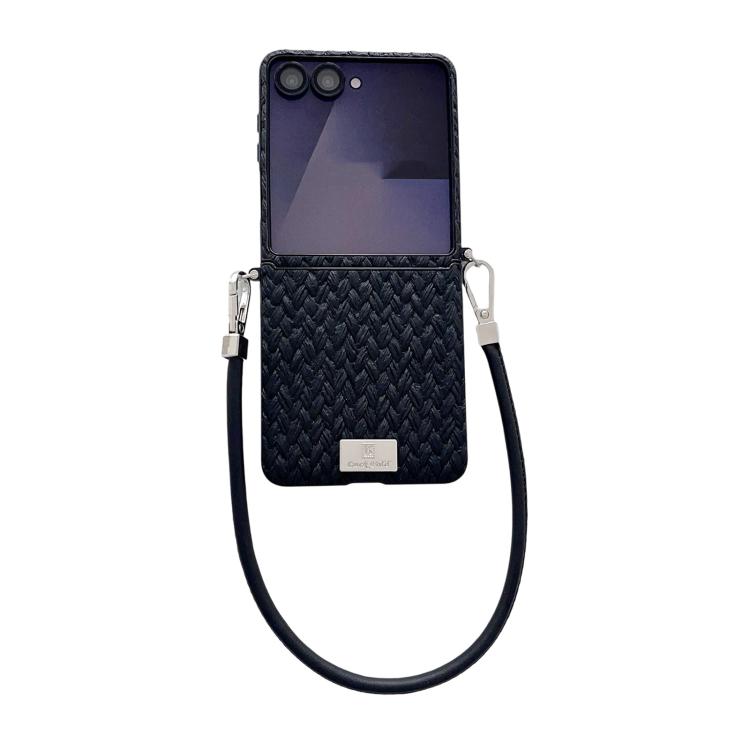 Custodia per telefono con cinturino e fibbia laterale, stile targhetta, motivo paglia, con cinturino, For Galaxy Z Flip8 5G, For Samsung Galaxy Z Flip6 5G / Flip7 FE, For Samsung Galaxy Z Flip7 5G, For Samsung Galaxy Z Flip5 5G