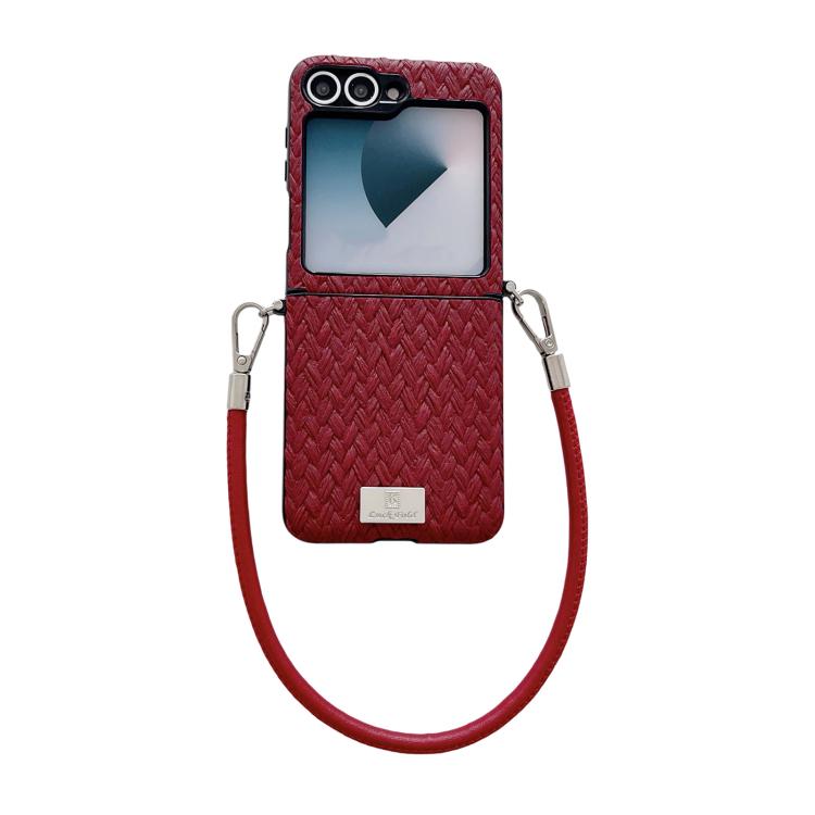 Custodia per telefono con cinturino e fibbia laterale, stile targhetta, motivo paglia, con cinturino, For Galaxy Z Flip8 5G, For Samsung Galaxy Z Flip6 5G / Flip7 FE, For Samsung Galaxy Z Flip7 5G, For Samsung Galaxy Z Flip5 5G