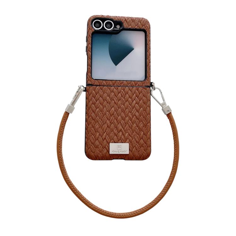 Custodia per telefono con cinturino e fibbia laterale, stile targhetta, motivo paglia, con cinturino, For Galaxy Z Flip8 5G, For Samsung Galaxy Z Flip6 5G / Flip7 FE, For Samsung Galaxy Z Flip7 5G, For Samsung Galaxy Z Flip5 5G