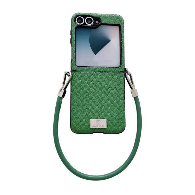 Custodia per telefono con cinturino e fibbia laterale, stile targhetta, motivo paglia, con cinturino, For Galaxy Z Flip8 5G, For Samsung Galaxy Z Flip6 5G / Flip7 FE, For Samsung Galaxy Z Flip7 5G, For Samsung Galaxy Z Flip5 5G