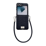 Custodia per telefono con cinturino e fibbia laterale, stile targhetta, motivo paglia, con cinturino, For Galaxy Z Flip8 5G, For Samsung Galaxy Z Flip6 5G / Flip7 FE, For Samsung Galaxy Z Flip7 5G, For Samsung Galaxy Z Flip5 5G