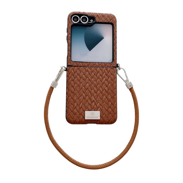 Custodia per telefono con cinturino e fibbia laterale, stile targhetta, motivo paglia, con cinturino, For Galaxy Z Flip8 5G, For Samsung Galaxy Z Flip6 5G / Flip7 FE, For Samsung Galaxy Z Flip7 5G, For Samsung Galaxy Z Flip5 5G