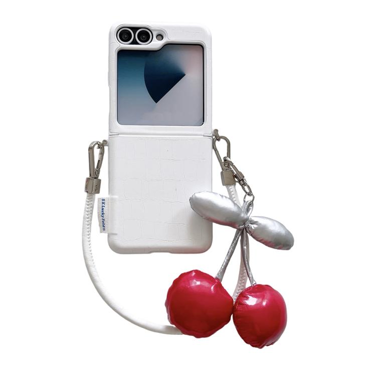 Custodia per telefono con fibbia laterale a motivo coccodrillo e cinturino fai-da-te con ciliegie, For Samsung Galaxy Z Flip6 5G / Flip7 FE, For Samsung Galaxy Z Flip7 5G, For Samsung Galaxy Z Flip5 5G