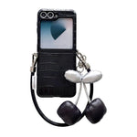 Custodia per telefono con fibbia laterale a motivo coccodrillo e cinturino fai-da-te con ciliegie, For Samsung Galaxy Z Flip6 5G / Flip7 FE, For Samsung Galaxy Z Flip7 5G, For Samsung Galaxy Z Flip5 5G