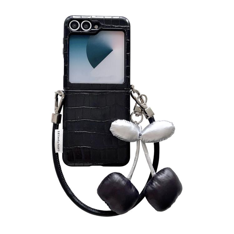 Custodia per telefono con fibbia laterale a motivo coccodrillo e cinturino fai-da-te con ciliegie, For Samsung Galaxy Z Flip6 5G / Flip7 FE, For Samsung Galaxy Z Flip7 5G, For Samsung Galaxy Z Flip5 5G