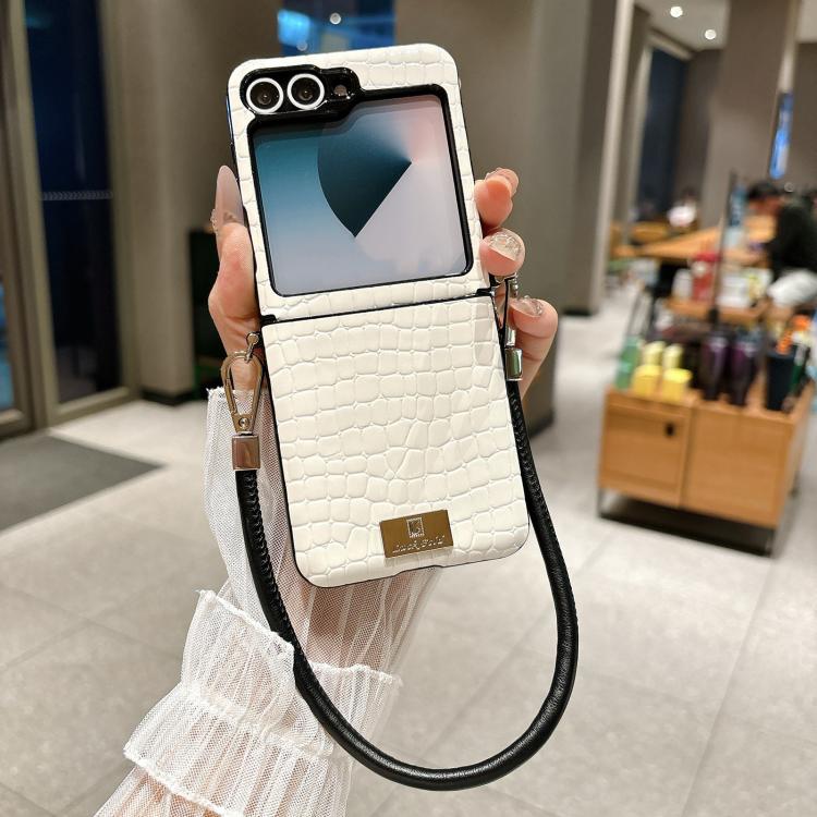 Custodia per telefono con targhetta in stile targhetta e motivo coccodrillo lucido, For Samsung Galaxy Z Flip6 5G / Flip7 FE, For Samsung Galaxy Z Flip7 5G