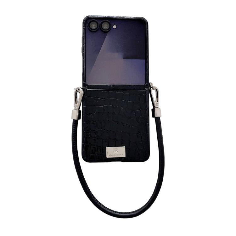 Custodia per telefono con targhetta in stile targhetta e motivo coccodrillo lucido, For Samsung Galaxy Z Flip6 5G / Flip7 FE, For Samsung Galaxy Z Flip7 5G