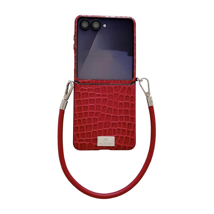 Custodia per telefono con targhetta in stile targhetta e motivo coccodrillo lucido, For Samsung Galaxy Z Flip6 5G / Flip7 FE, For Samsung Galaxy Z Flip7 5G