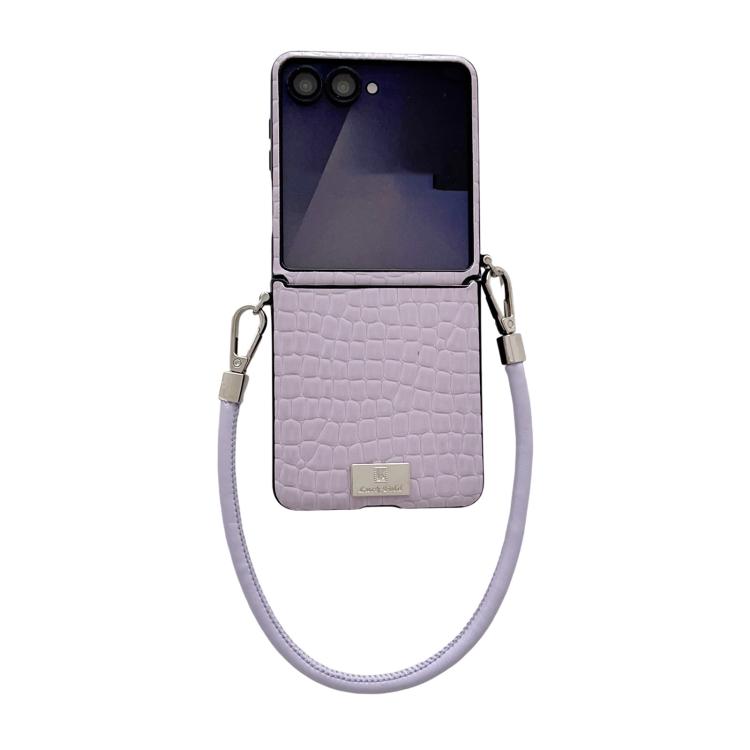 Custodia per telefono con targhetta in stile targhetta e motivo coccodrillo lucido, For Samsung Galaxy Z Flip6 5G / Flip7 FE, For Samsung Galaxy Z Flip7 5G