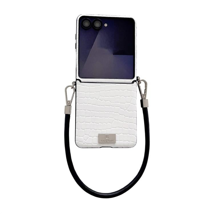 Custodia per telefono con targhetta in stile targhetta e motivo coccodrillo lucido, For Samsung Galaxy Z Flip6 5G / Flip7 FE, For Samsung Galaxy Z Flip7 5G