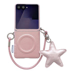 Custodia per telefono con texture litchi, fibbia laterale argentata e cinturino a stella, con chiusura magnetica e bordo argentato., For Samsung Galaxy Z Flip6 5G / Flip7 FE, For Samsung Galaxy Z Flip7 5G, For Samsung Galaxy Z Flip5 5G