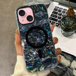 Custodia magnetica per telefono con texture a conchiglia placcata in oro., For iPhone 16, For iPhone 15 Pro Max, For iPhone 15 Pro, For iPhone 15