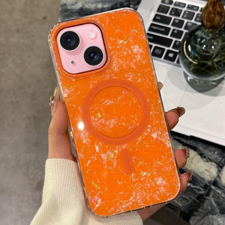 Custodia magnetica per telefono con texture a conchiglia placcata in oro., For iPhone 16, For iPhone 15 Pro Max, For iPhone 15 Pro, For iPhone 15