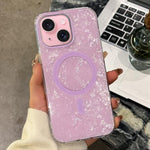 Custodia magnetica per telefono con texture a conchiglia placcata in oro., For iPhone 16, For iPhone 15 Pro Max, For iPhone 15 Pro, For iPhone 15