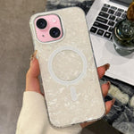 Custodia magnetica per telefono con texture a conchiglia placcata in oro., For iPhone 16, For iPhone 15 Pro Max, For iPhone 15 Pro, For iPhone 15