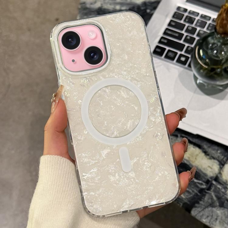 Custodia magnetica per telefono con texture a conchiglia placcata in oro., For iPhone 16, For iPhone 15 Pro Max, For iPhone 15 Pro, For iPhone 15