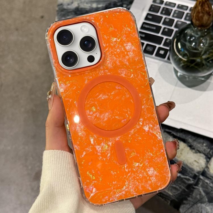 Custodia magnetica per telefono con texture a conchiglia placcata in oro., For iPhone 16, For iPhone 15 Pro Max, For iPhone 15 Pro, For iPhone 15