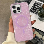 Custodia magnetica per telefono con texture a conchiglia placcata in oro., For iPhone 16, For iPhone 15 Pro Max, For iPhone 15 Pro, For iPhone 15