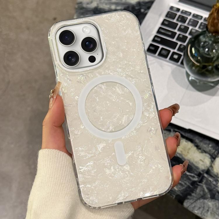 Custodia magnetica per telefono con texture a conchiglia placcata in oro., For iPhone 16, For iPhone 15 Pro Max, For iPhone 15 Pro, For iPhone 15