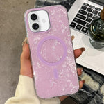 Custodia magnetica per telefono con texture a conchiglia placcata in oro., For iPhone 16, For iPhone 15 Pro Max, For iPhone 15 Pro, For iPhone 15