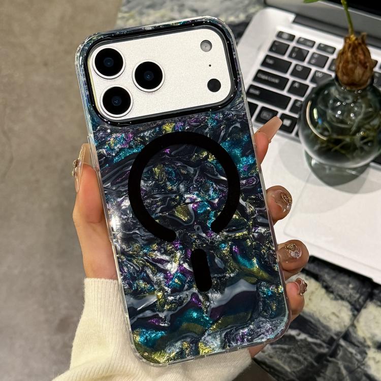 Custodia magnetica per telefono con texture a conchiglia placcata in oro., For iPhone 17 Pro Max, For iPhone 17 Pro, For iPhone 17, For iPhone Air, For iPhone 16 Pro Max, For iPhone 16 Pro
