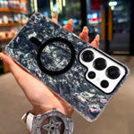 Custodia magnetica per telefono con texture a conchiglia placcata in oro., For Samsung Galaxy S25 Ultra 5G, For Samsung Galaxy S24 FE 5G, For Samsung Galaxy S24 Ultra 5G