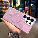 Custodia magnetica per telefono con texture a conchiglia placcata in oro., For Samsung Galaxy S25 Ultra 5G, For Samsung Galaxy S24 FE 5G, For Samsung Galaxy S24 Ultra 5G