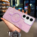 Custodia magnetica per telefono con texture a conchiglia placcata in oro., For Samsung Galaxy S26+ 5G, For Samsung Galaxy S26 Ultra 5G, For Samsung Galaxy S26 5G, For Samsung Galaxy S25 FE 5G, For Samsung Galaxy S25 / S24 5G                            ...