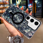 Custodia magnetica per telefono con texture a conchiglia placcata in oro., For Samsung Galaxy S26+ 5G, For Samsung Galaxy S26 Ultra 5G, For Samsung Galaxy S26 5G, For Samsung Galaxy S25 FE 5G, For Samsung Galaxy S25 / S24 5G                            ...