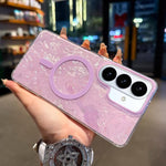 Custodia magnetica per telefono con texture a conchiglia placcata in oro., For Samsung Galaxy S26+ 5G, For Samsung Galaxy S26 Ultra 5G, For Samsung Galaxy S26 5G, For Samsung Galaxy S25 FE 5G, For Samsung Galaxy S25 / S24 5G                            ...