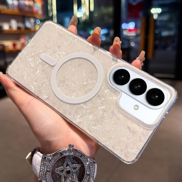 Custodia magnetica per telefono con texture a conchiglia placcata in oro., For Samsung Galaxy S26+ 5G, For Samsung Galaxy S26 Ultra 5G, For Samsung Galaxy S26 5G, For Samsung Galaxy S25 FE 5G, For Samsung Galaxy S25 / S24 5G                            ...