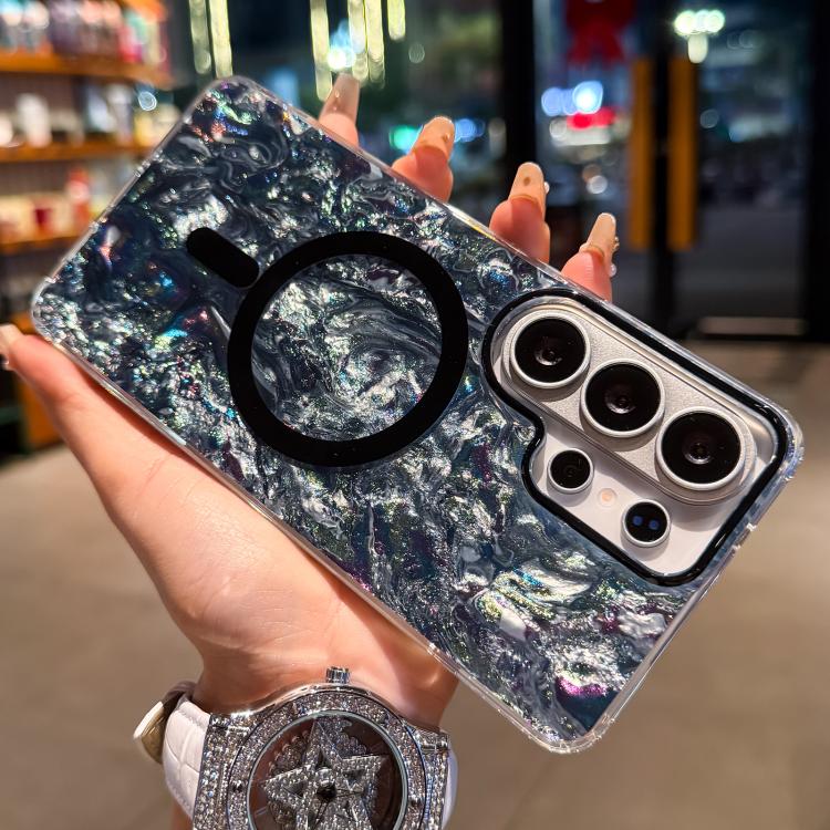Custodia magnetica per telefono con texture a conchiglia placcata in oro., For Samsung Galaxy S26+ 5G, For Samsung Galaxy S26 Ultra 5G, For Samsung Galaxy S26 5G, For Samsung Galaxy S25 FE 5G, For Samsung Galaxy S25 / S24 5G                            ...