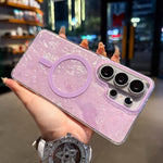 Custodia magnetica per telefono con texture a conchiglia placcata in oro., For Samsung Galaxy S26+ 5G, For Samsung Galaxy S26 Ultra 5G, For Samsung Galaxy S26 5G, For Samsung Galaxy S25 FE 5G, For Samsung Galaxy S25 / S24 5G                            ...