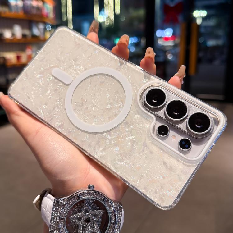 Custodia magnetica per telefono con texture a conchiglia placcata in oro., For Samsung Galaxy S26+ 5G, For Samsung Galaxy S26 Ultra 5G, For Samsung Galaxy S26 5G, For Samsung Galaxy S25 FE 5G, For Samsung Galaxy S25 / S24 5G                            ...