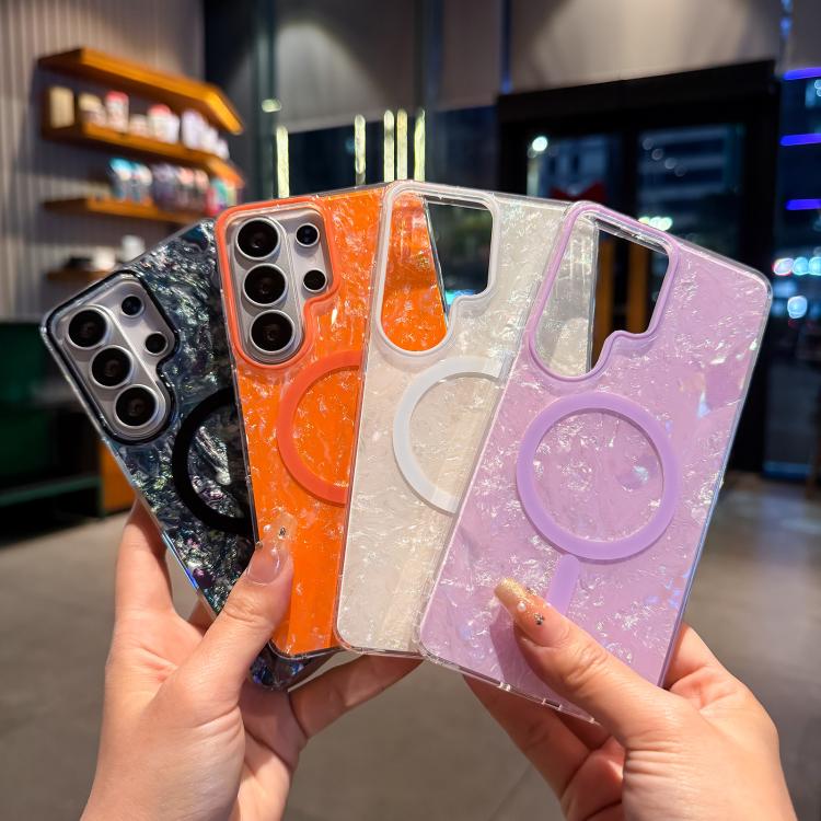 Custodia magnetica per telefono con texture a conchiglia placcata in oro., For Samsung Galaxy S26+ 5G, For Samsung Galaxy S26 Ultra 5G, For Samsung Galaxy S26 5G, For Samsung Galaxy S25 FE 5G, For Samsung Galaxy S25 / S24 5G                            ...