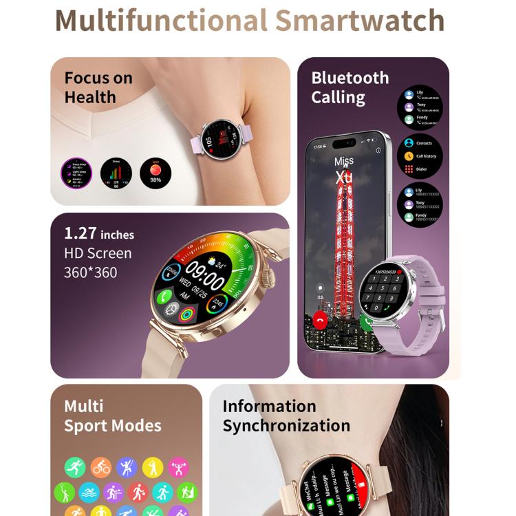 Smartwatch sportivo CY37 con schermo HD da 1,27 pollici, supporto per chiamate Bluetooth, monitoraggio della frequenza cardiaca, della pressione sanguigna e del sonno., Pink, Black, Purple