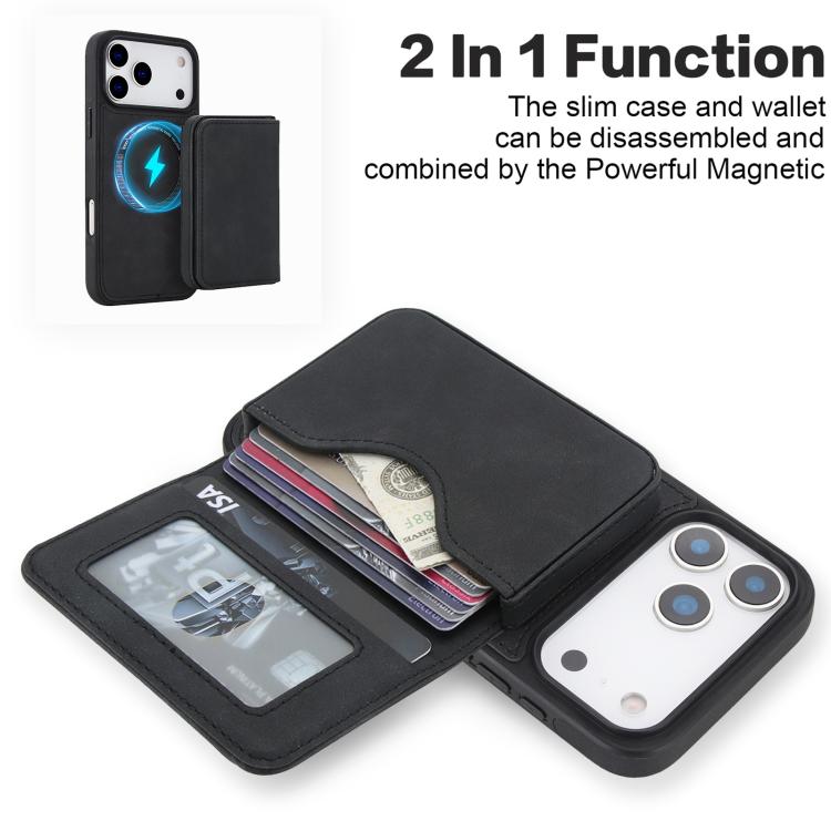 Portafoglio magnetico staccabile in similpelle stile retrò con protezione RFID per telefono., For iPhone 17 Pro Max, For iPhone 17 Pro