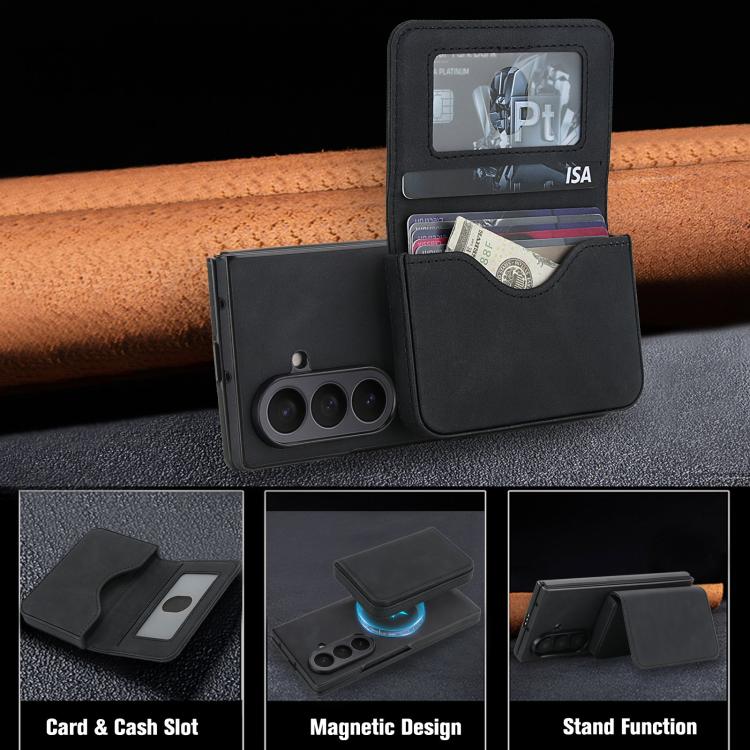 Portafoglio magnetico staccabile in similpelle stile retrò con protezione RFID per telefono., For Samsung Galaxy Z Fold7 5G