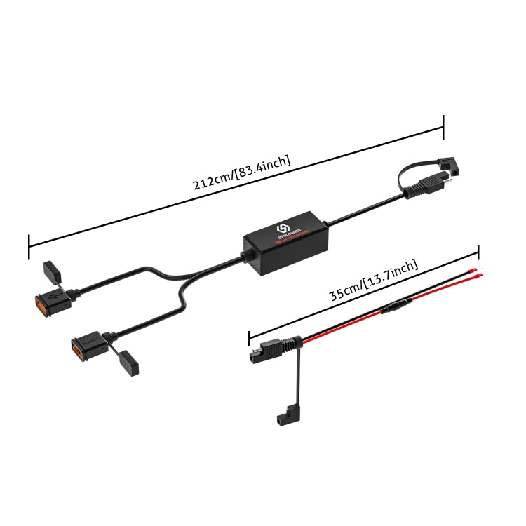 Caricabatterie a ricarica rapida USB doppio SAE per moto WUPP CS-1186A1, CS-1186A1