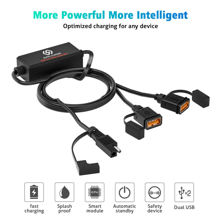 Caricabatterie a ricarica rapida USB doppio SAE per moto WUPP CS-1186A1, CS-1186A1