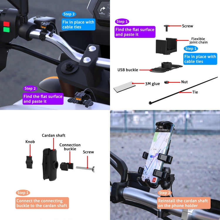 Caricabatterie a ricarica rapida USB doppio SAE per moto WUPP CS-1186A1, CS-1186A1