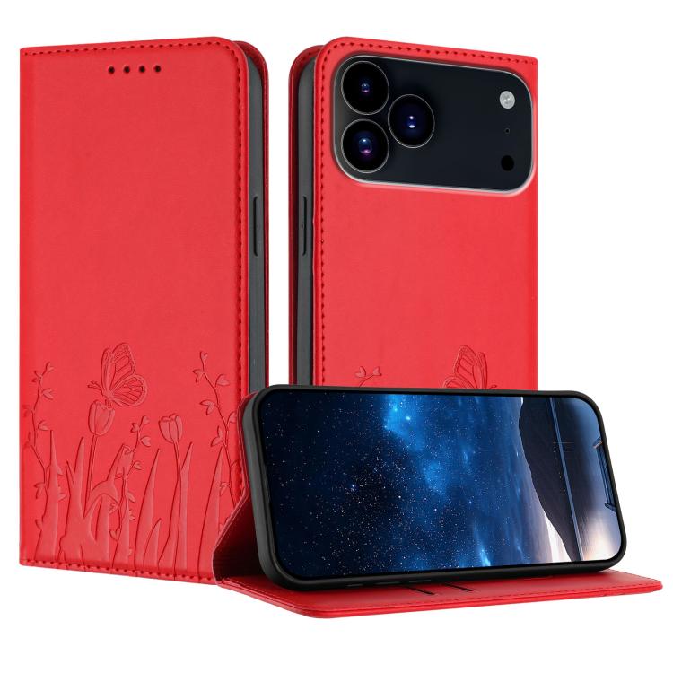 Custodia magnetica per telefono in ecopelle con motivo tulipani e farfalle., For iPhone 17 Pro, For iPhone 17
