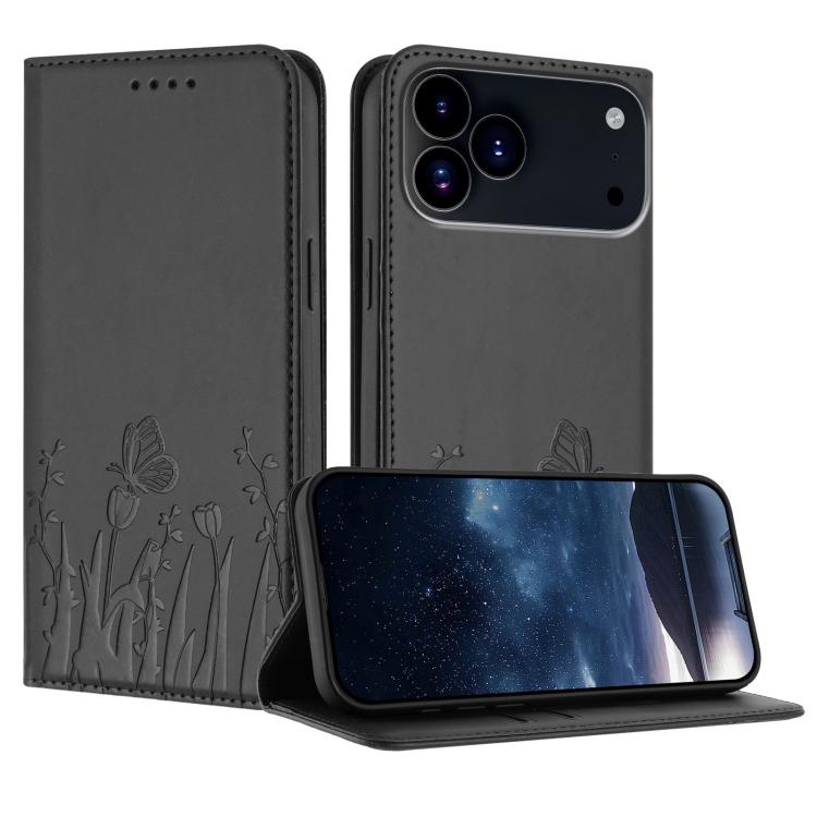 Custodia magnetica per telefono in ecopelle con motivo tulipani e farfalle., For iPhone 17 Pro, For iPhone 17
