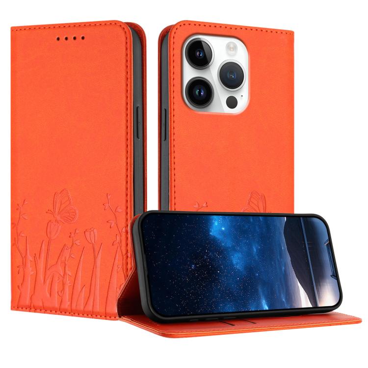 Custodia magnetica per telefono in ecopelle con motivo tulipani e farfalle., For iPhone 16 Pro, For iPhone 16 Plus