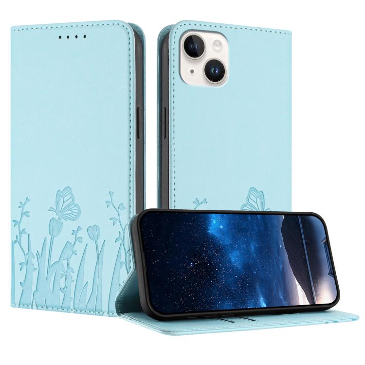 Custodia magnetica per telefono in ecopelle con motivo tulipani e farfalle., For iPhone 15 Pro, For iPhone 15 Plus