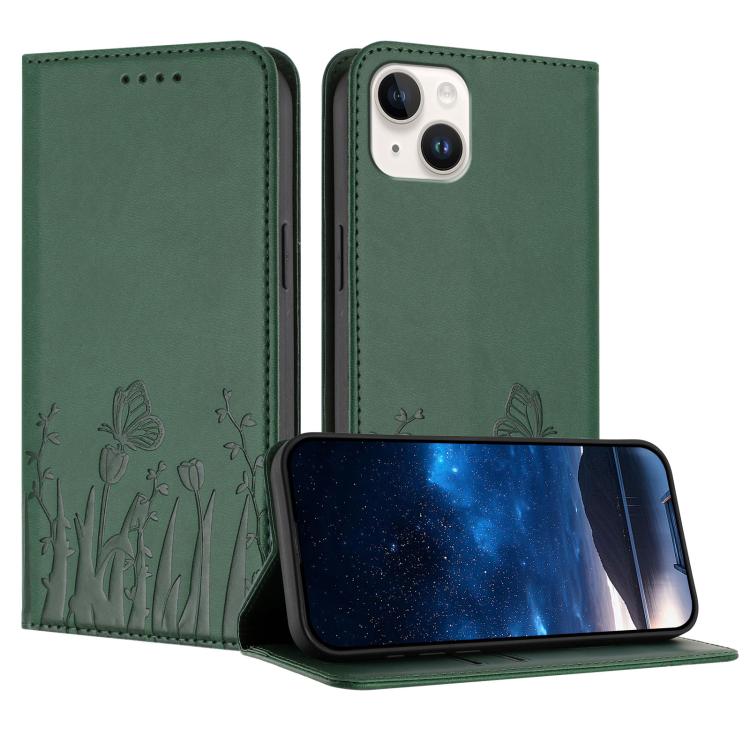 Custodia magnetica per telefono in ecopelle con motivo tulipani e farfalle., For iPhone 15 Pro, For iPhone 15 Plus