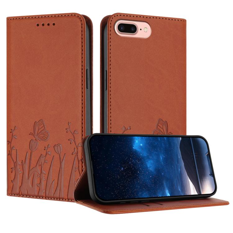 Custodia magnetica per telefono in ecopelle con motivo tulipani e farfalle., For iPhone XR, For iPhone 8 Plus / 7 Plus