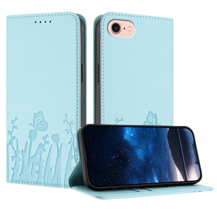 Custodia magnetica per telefono in ecopelle con motivo tulipani e farfalle., For iPhone 14 Pro Max, For iPhone SE 2022 / SE 2020 / 7 / 8