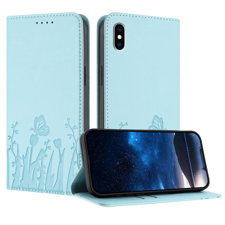 Custodia magnetica per telefono in ecopelle con motivo tulipani e farfalle., For iPhone X / XS, For iPhone XS Max