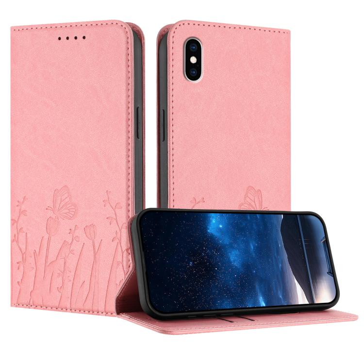 Custodia magnetica per telefono in ecopelle con motivo tulipani e farfalle., For iPhone X / XS, For iPhone XS Max